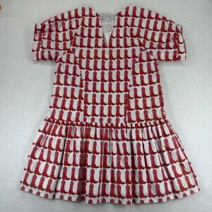 Brooke Wright Lucy Dress Womens Large Red Cowboy Boot Print Cotton Poplin NWT